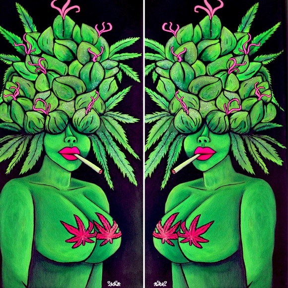 Mary Jane 420 Blacklight Painting on 12x20 Canvas - Picture 1 of 2